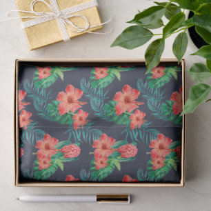 Red Tropical Floral on Navy Tissue Paper