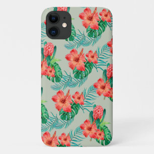 Red Tropical Floral on Sage iPhone 11 Case