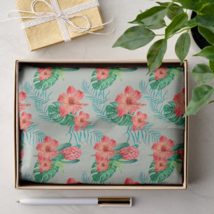Red Tropical Floral on Sage Tissue Paper
