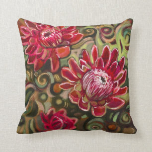 Red Tropical Floral Pattern Decorative Pillow