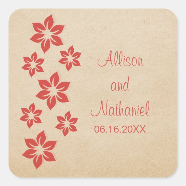 Red Tropical Floral Wedding Stickers (Front)