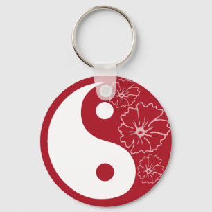 Red Tropical Flower Yin Yang Keychain