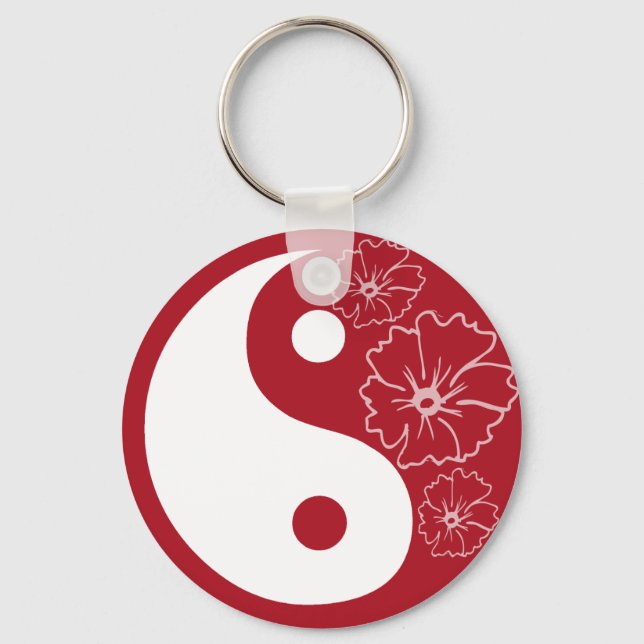 Red Tropical Flower Yin Yang Keychain (Front)