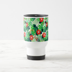 Red Tropical Flowers Design Travel Mug