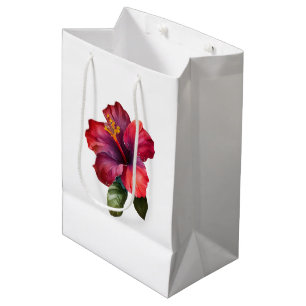 Red Tropical Hibiscus Floral Wedding Medium Gift Bag
