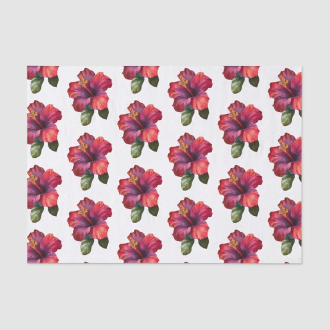 Red Tropical Hibiscus Floral Wedding Tissue Paper (Front)