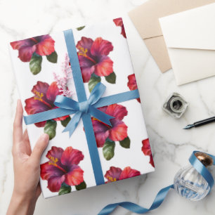 Red Tropical Hibiscus Floral Wedding Wrapping Paper