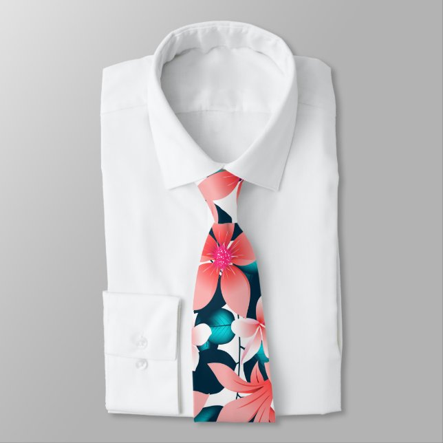 Red tropical hibiscus tie (Tied)