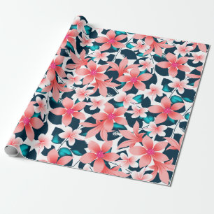 Red tropical hibiscus wrapping paper