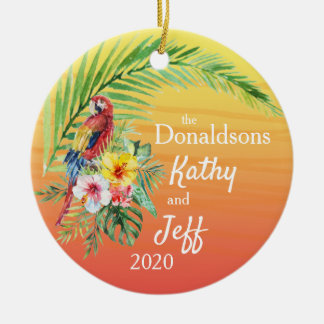Red Tropical Parrot Palm Leaf Flowers Names Photo Ceramic Tree Decoration
