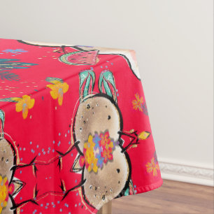 Red Tropical Snowman Tablecloth