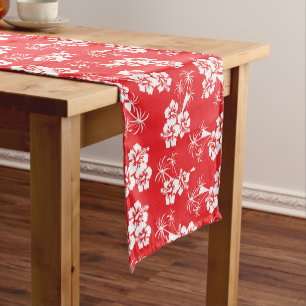 Red Tropics Hibiscus Floral  Short Table Runner