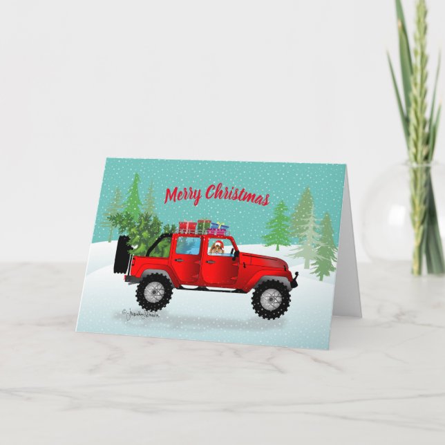 Red Truck 4x4 with Sable Sheltie, in Snow Holiday (Front)