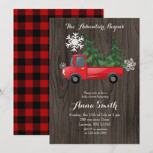 Red Truck Adventure Rustic Baby Shower Invitation