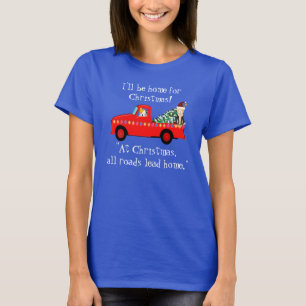 Red Truck And Cats Christmas Blue T-Shirt