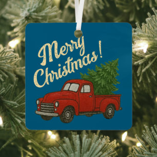Red truck and Christmas tree custom Metal Tree Decoration