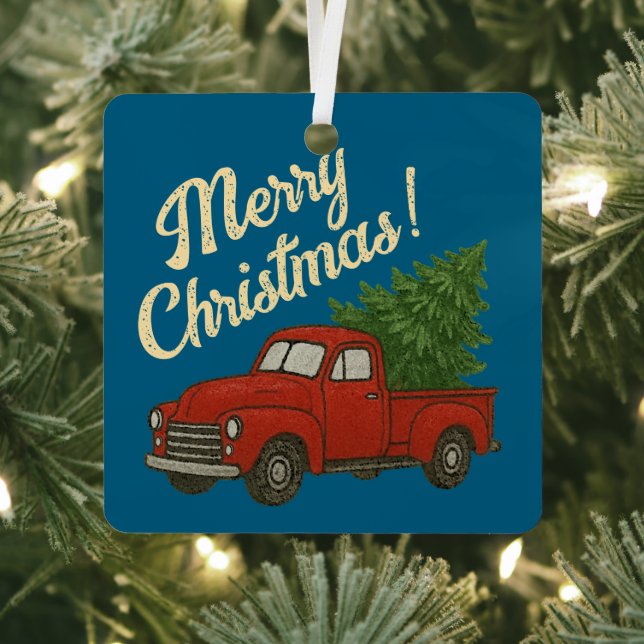 Red truck and Christmas tree custom Metal Tree Decoration (Insitu)