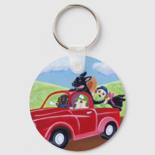 Red Truck and Labradors Key Ring