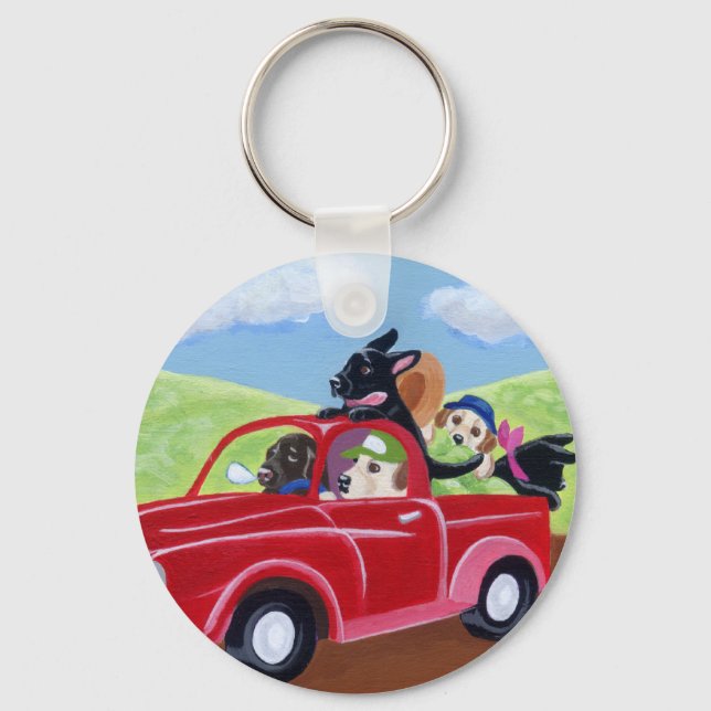 Red Truck and Labradors Key Ring (Front)