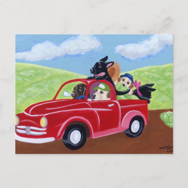 Red Truck and Labs Postcard (Front)