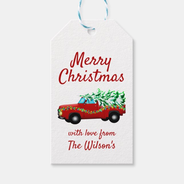 Red Truck and Tree Christmas Gift Tag (Front)