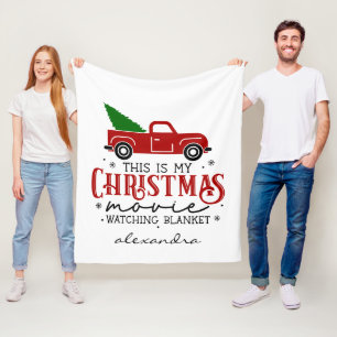Red Truck and Tree Christmas Movie Watching Name   Fleece Blanket