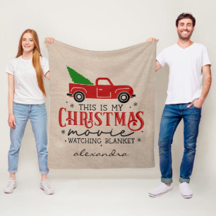 Red Truck and Tree Christmas Movie Watching Name Fleece Blanket