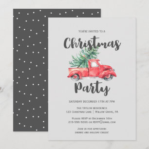 Red Truck and Tree Christmas Party Invitation
