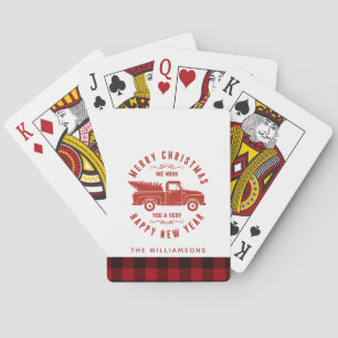Red Truck and Tree Family Name Christmas  Playing Cards