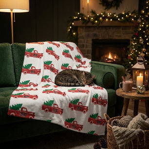 Red truck and tree fleece blanket