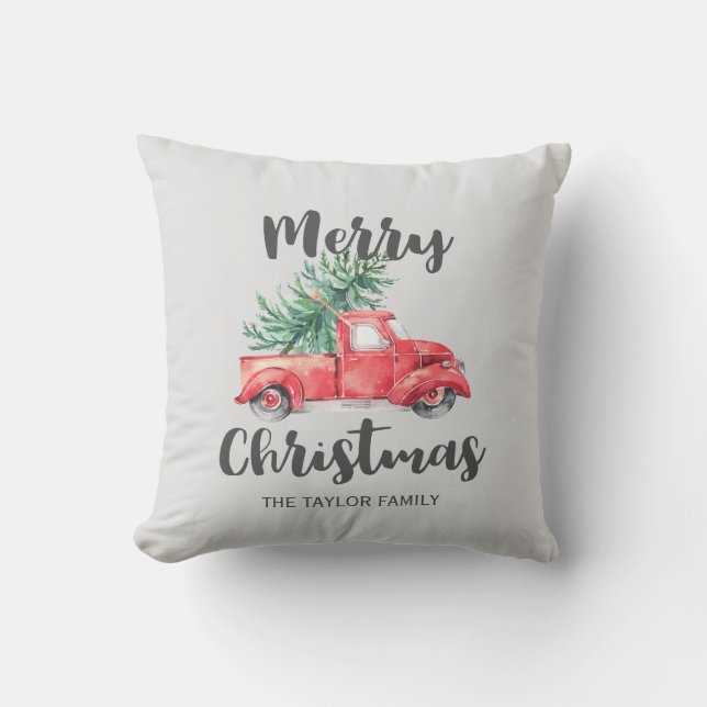 Red Truck and Tree Merry Christmas Cushion (Front)