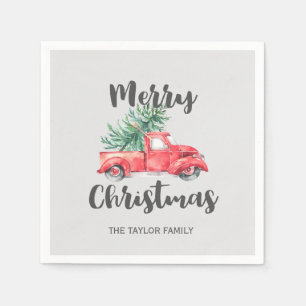 Red Truck and Tree Merry Christmas Party Napkin