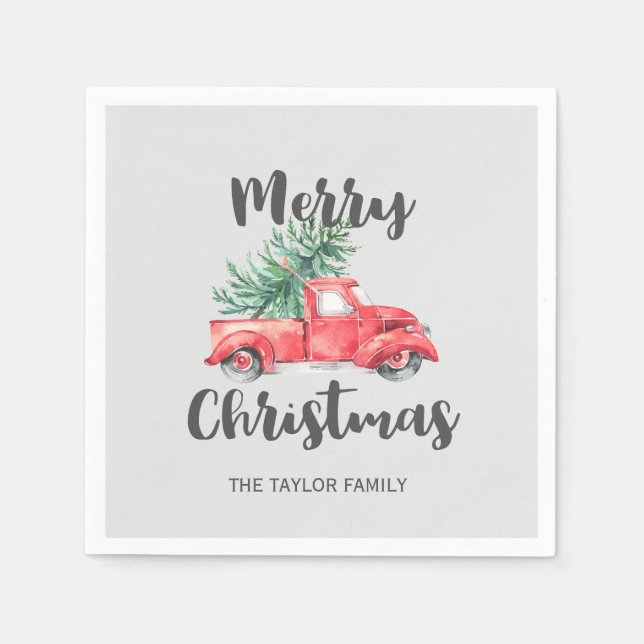 Red Truck and Tree Merry Christmas Party Napkin (Front)