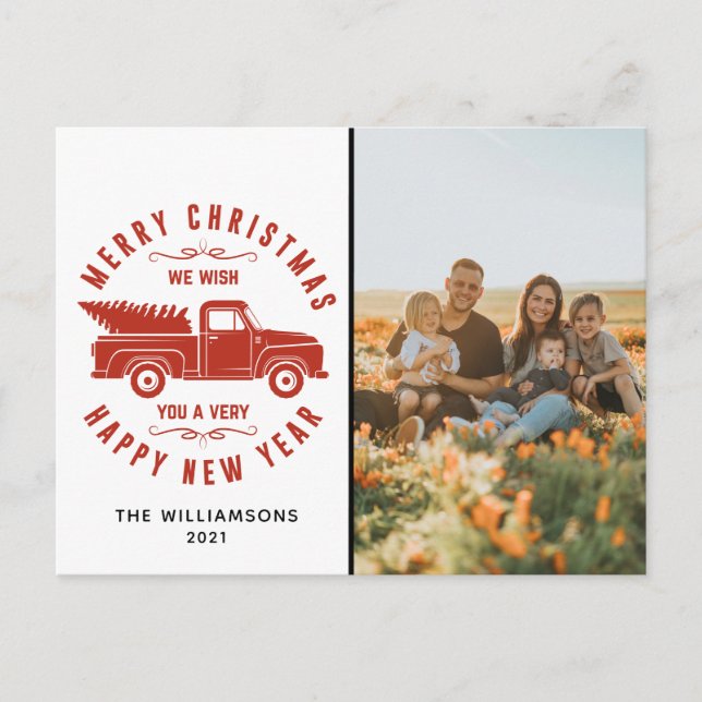 Red Truck and Tree Merry Christmas Photo  Holiday  Postcard (Front)