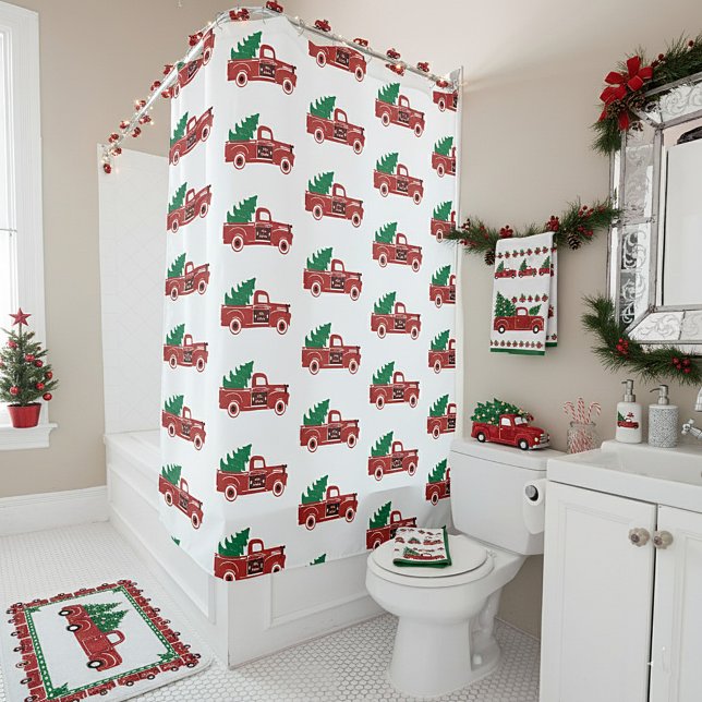 Red truck and tree shower curtain (Creator Uploaded)