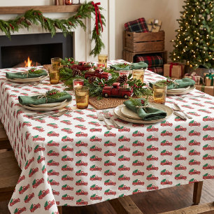 Red truck and tree tablecloth