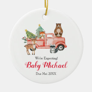 Red Truck Animal We're Expecting Parents  Ceramic Tree Decoration