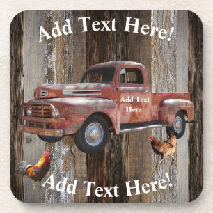 Red Truck Barn Board Vintage Wood  Rustic Wood Coaster
