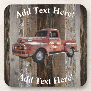 Red Truck Barn Board Vintage Wood  Rustic Wood Coaster
