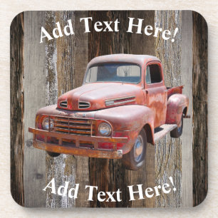 Red Truck Barn Board Vintage Wood Rustic Wood Coaster