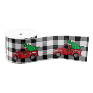 Red Truck   Black   White Buffalo Check Pattern Grosgrain Ribbon