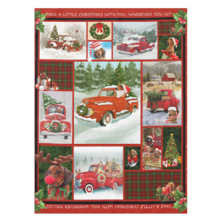 Red Truck Blanket  Red Truck Gift, Merry Christmas Tablecloth