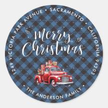 Red Truck Blue Christmas Return Address Labels