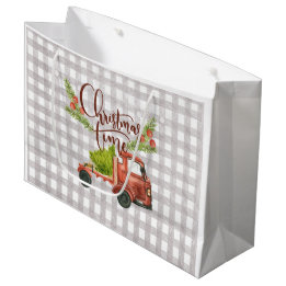 Red Truck Buffalo Check Christmas Gift Bag
