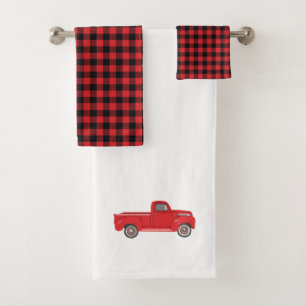 Red Truck Buffalo Check Pattern Bath Towel Set