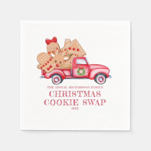 Red Truck Christmas Cookie Swap Napkin (Front)