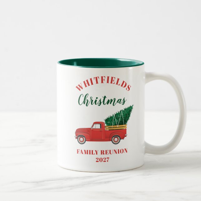 Red Truck Christmas Family Reunion Custom Two-Tone Coffee Mug (Right)