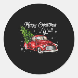 Red Truck Christmas Funny Merry Christmas Yall Wom Classic Round Sticker