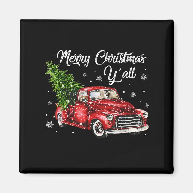 Red Truck Christmas Funny Merry Christmas Yall Wom Magnet (Front)