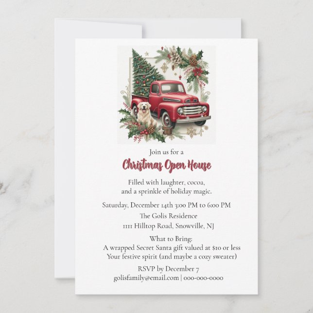 Red Truck Christmas Open House Invitation (Front)
